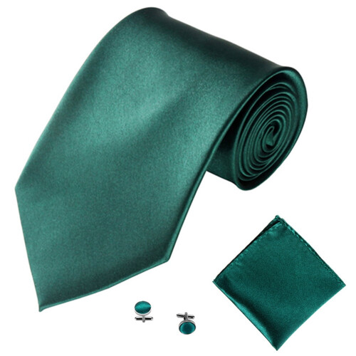Conjunto de terno masculino de cor sólida com gravata, abotoaduras e lenço de bolso. 2