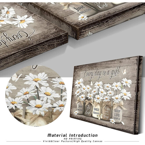 Rustic Daisy & Butterfly Canvas Wall Art 12x16 in 1