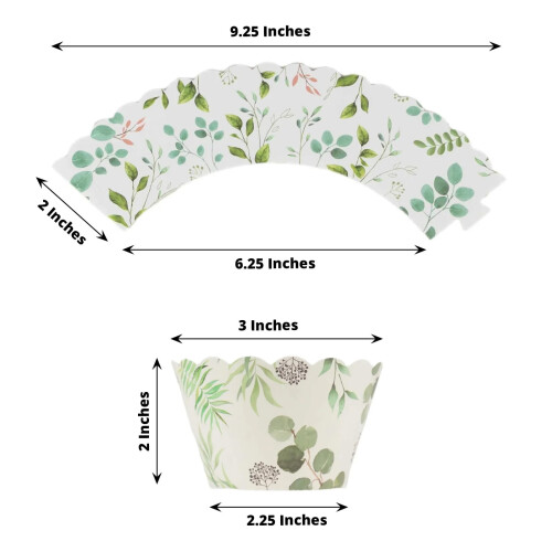 White paper cupcake wrappers with eucalyptus print, 25pcs 1