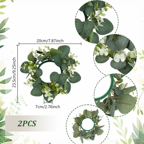 2 Pack Artificial Eucalyptus Wreaths 9 Inch Candle Rings 1