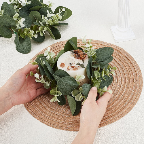 2 Pack Artificial Eucalyptus Wreaths 9 Inch Candle Rings 2