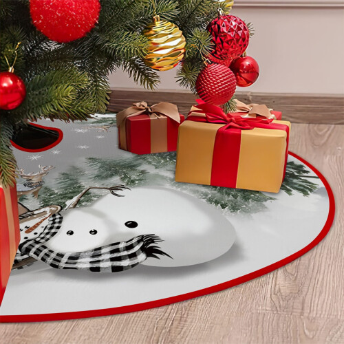 Christmas Tree Skirt Soft Plush Snowman Pattern 48 inch 1