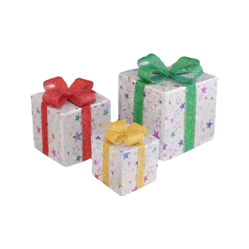 Upplysta julklappsaskar med stjärnmotiv, 3-pack 1