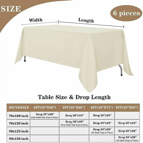 Ivory Rectangle Tablecloths 70x108 in, 6-Pack Polyester 2