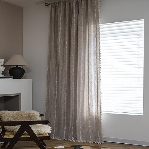 Boho Linen Blend Curtains 52" x 84", Rod Pocket, 2 Panels 2