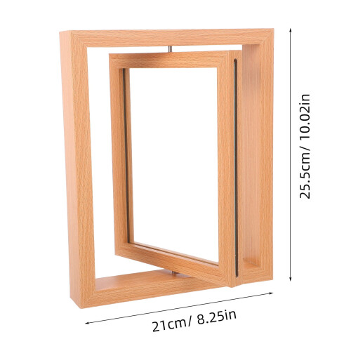Rustic Rotating Photo Frame Double Sided Wooden Floating Picture Display for Tabletop 1