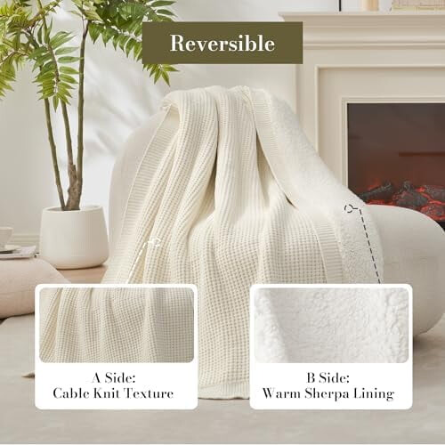 Cable Knit Chenille Throw Blanket with Sherpa Reverse 60x80 1