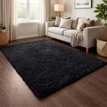 (160cm x 230cm OR 5ft 3" x 7ft 6"- Large Area Rug, Black- Shaggy Rugs) Modern Living Room Rugs Shaggy Fluffy Bedroom Soft Carpets Runner Indoor Outdoor Rug Floor Mats