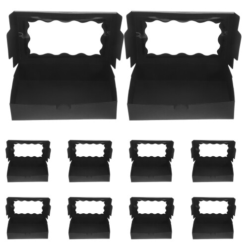 100Pcs Black Kraft Paper Pastry Packaging Boxes with Window for Bakery