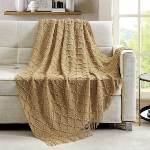 Sennep Jacquard Argyle tæppe 50x70 tommer 2