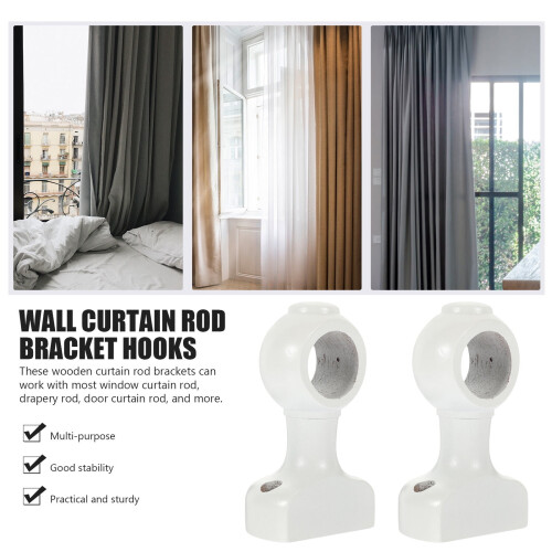 OUNONA 2 Pcs Curtain Rod Support Bracket Middle Hooks for Wall Holders Brackets Pole White 2