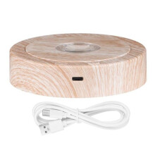 Support Rond LED Rotatif, Base de Présentoir pour Cristaux, Base Éclairée, 8 Modes D'Éclairage, Socles D'Affichage (Couleur Bois)