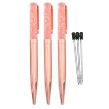 Caneta EsferográFica de Cristal Rosa Bling Caneta de Tinta Preta com 3 Recargas Extras (Pacote com 3 PeçAs de Ouro Rosa)