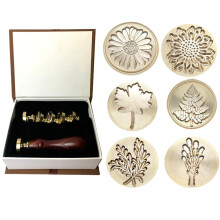 Moorlando Wax Seal Stamp Set, 6Pcs Botanical Sealing Wax Stamp Brass Heads + 1Pc Wooden Handle With A Gift Box Vintage