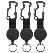 3 Pack Retractable Keychain - Heavy Duty Badge Holder Reel with Multitool Carabiner Clip,Key Ring with Steel Wire Cord to 25 Inches,Black