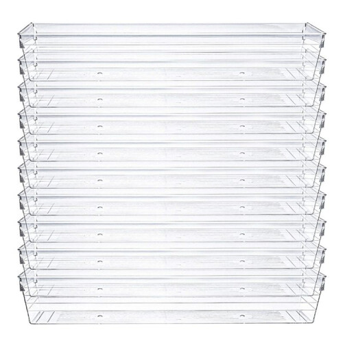 Pacote com 10 Bandejas Organizador Gaveta Transparente de 12 X 3 X 2 Polegadas, Compartimentos de Armazenamento Divisor Gaveta Mesa, Conjunto de Caixa