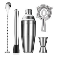 5-Delige Cocktail Shaker Set Shaker Zeef Jigger T-Menglepel Muddler Barman Kit RVS Barset