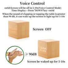 Voice Control Wooden Digital Alarm Clock TEMP Date 3 Alarms Desktop Electronic Table Clock USB Powered LED Bedside Clock