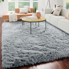 (160cm x 230cm OR 5ft 3" x 7ft 6"- Large Area Rug, Silver/ Grey- Shaggy Rugs) Modern Living Room Rugs Shaggy Fluffy Bedroom Soft Carpets Runner Indoor Outdoor Rug Floor Mats