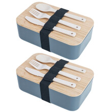 Fiambrera Portátil con Tapa de Madera de Bambú, Lonchera Aislante para Trabajadores de Oficina, Lonchera Japonesa para Sushi, Color Gris