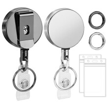 2er-Pack Robuste, Einziehbare Ausweishalter Aus Metall, Vertikale Ausweishalter, Schwarz und Silber