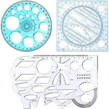 Ensemble de 3 Gabarits de Dessin Géométrique, Gabarit de Cercle et Pochoirs de Dessin pour Étudiants, Règle pour L'Architecture Scolaire
