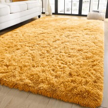 (160cm x 230cm OR 5ft 3" x 7ft 6"- Large Area Rug, Yellow/ Ochre- Shaggy Rugs) Modern Living Room Rugs Shaggy Fluffy Bedroom Soft Carpets Runner Indoor Outdoor Rug Floor Mats