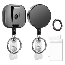 Paquete de 2 Carretes Retráctiles para Tarjetas de Identificación, Soportes para Tarjetas de Identificación de Metal con Llavero con Clip para