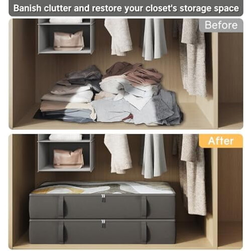 2-Pack Under Bed Storage Bins, 8" Tall, Sturdy Sidewalls/Bottom, Compatible with Most Beds, Black 1