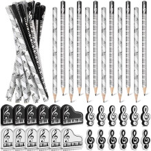 Musikstifte, Musiknoten-Bleistift mit Radiergummis zum Thema Musik, Holzstifte, GroßPackung, Tastatur, Lustige Bleistifte, Radiergummis, Geschenk (48