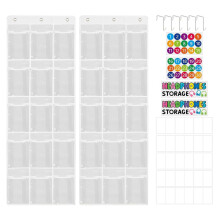 Lot de 2 Organisateurs de Rangement pour Casques Audio en Classe, avec 30 Poches, Tableau de Rangement Transparent en PVC pour Casques et Téléphones
