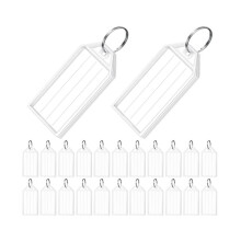 100 Pieces Key Tags 2 Inch Plastic Key Chain Tags with Ruled Blank Paper Labels Transparent Covers and Item Identifiers