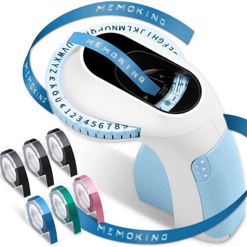 Embossing Label Maker E975 3D Embossing Label Printer Machine with 6 Rolls Emboss Tapes, Handheld Embosser, 1
