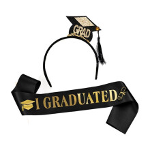 1Set Grad Cap Headband Graduated Satin Sash 2024 Graduation Party Decoration Supplies Photo Props Bachelor Hat