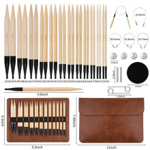 Interchangeable Bamboo Circular Knitting Needles Set with Case,Sizes 3.5mm-10mm, 12 Pairs, 4 Cables