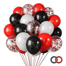 Red Black White Latex Balloons 60 Pack 12inch Confetti Balloons with Ribbons for Party Supplies