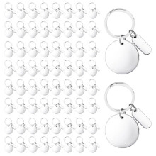 72 Piezas en Blanca para Llaveros Grabables, Llaveros en Blanca de Acero Inoxidable, Etiquetas de Estampado, Etiquetas Redondas para Llaveros