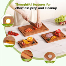 Bamboo Cutting Board Set for Kitchen, 3-Piece with Non-Slip Mat, Deep Juice , Built-in Handles - Desired Home Gift