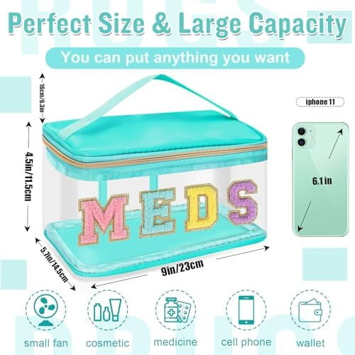 Τσάντα Chenille Letter Clear MEDS Αδιάβροχη θήκη από νάιλον 1 συσκευασία 1