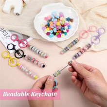 Kit da 50 Portachiavi con Perline, Graziosi Portachiavi DIY con Elementi In Metallo, per Gioielli Artigianali da Donna e Uomo