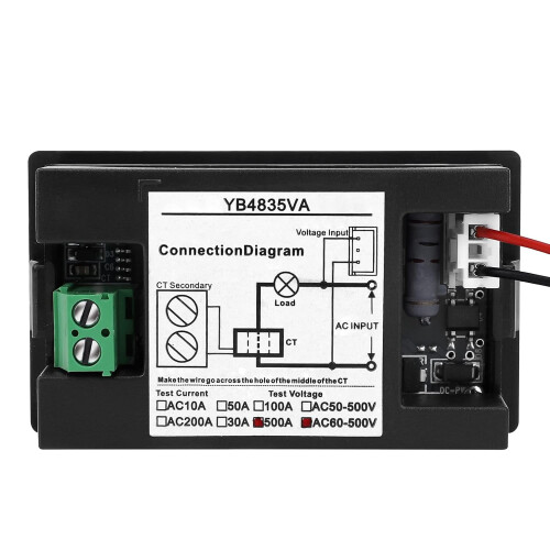 Digital volt-amperemeter AC500V/500A, 0,39" LED 2-i-1 panelmätare med strömtransformator 1
