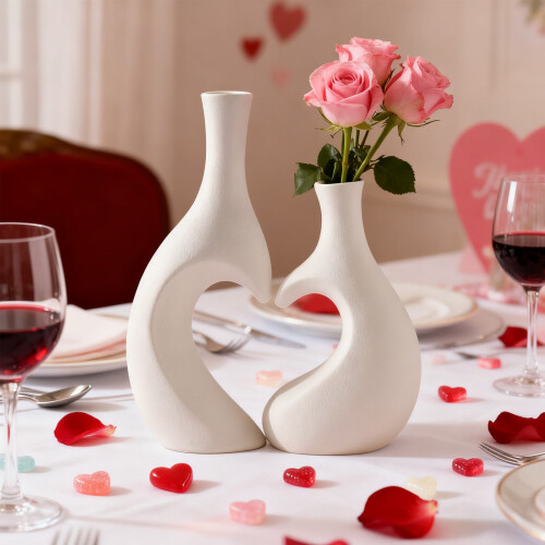 White Plastic Vase Set Large and Small 2