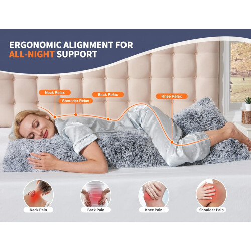 Travesseiro de corpo inteiro com espuma viscoelástica e capa cinza 20x54 1