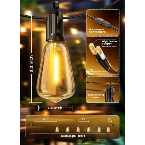 Φωτιστικά εξωτερικού χώρου 150FT, 47+2LED ST38 Αδιάβροχα, με δυνατότητα ρύθμισης 2
