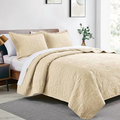Cal King Quilt Set: Soft Solid Coverlet, 3-Pc (1 Quilt + 2 1
