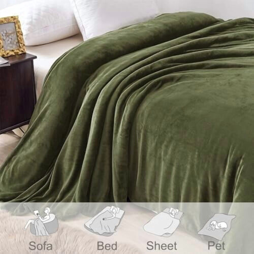 Couverture polaire pour lit simple, 152 x 203 cm, vert olive 2