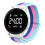 Relógio eletrônico LED com mostrador redondo luminoso, exibição de hora e data, pulseira elástica trançada ajustável – compatível com todos 2