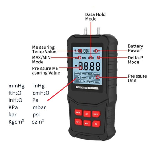 K20 Gasmätare Digital Manometer Lufttrycksmätare Differenstrycksmätare Digital Tryckenhet 2