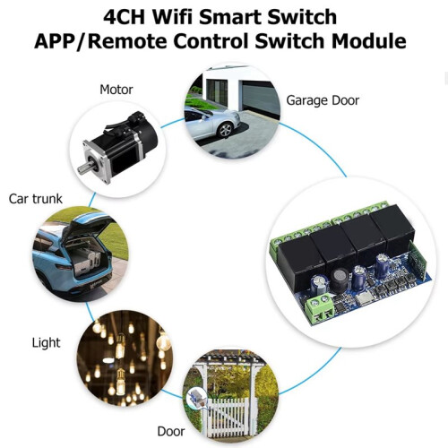 4-Channel Intelligent WiFi /Relay Module, 6-Button Remote Control, Wireless  Timer.