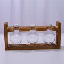 Glas-Pflanzenterrarium für 3 Blumenzwiebeln mit Holzständer, Pflanzgefäß für Den Innenbereich, Hydrokulturvase & Tischdekoration